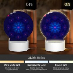 Round Acrylic Night Light, A Blue And Pink Geometric Flower. -Acrylic Night Light Shop 80783aa2a2f281fe2202444a55b45775a5b638d9