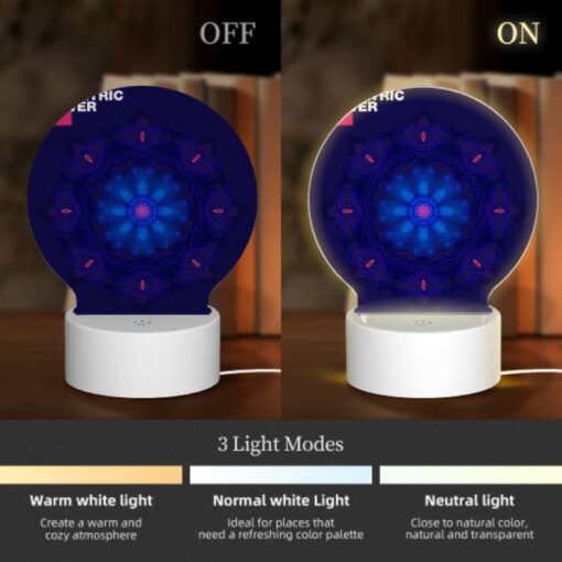Round Acrylic Night Light, A Blue And Pink Geometric Flower. -Acrylic Night Light Shop 80783aa2a2f281fe2202444a55b45775a5b638d9
