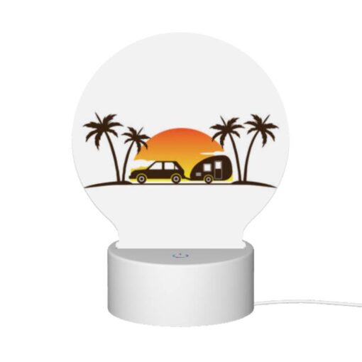 Round Acrylic Night Light, A Car Is Parked In Front Of A Camper -Acrylic Night Light Shop 8113a800821fc7ddf35f37a693386fa5cfb01b95