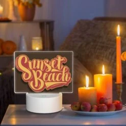 Rectangular Acrylic Night Light, A Sunset Beach Sign With Yellow Letters. -Acrylic Night Light Shop 812bba8e40283ffebcbf418e6d14502380397a97