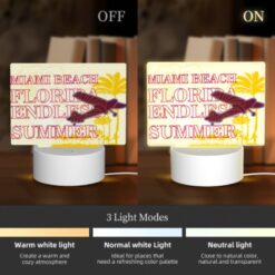 Rectangular Acrylic Night Light, A Plane Is Flying Over A Beach With The Words "Miami Beach Florida" Written On It. -Acrylic Night Light Shop 815bbc298ccce3cb0f8a3be09ac7d7ec6322e097