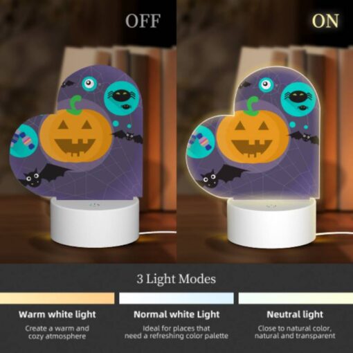 Love Acrylic Night Light, A Pumpkin Is Surrounded By Bats And Other Halloween-themed Items. -Acrylic Night Light Shop 81868b2bcf44d0a5df8f010ff3bc727ddcf5b040