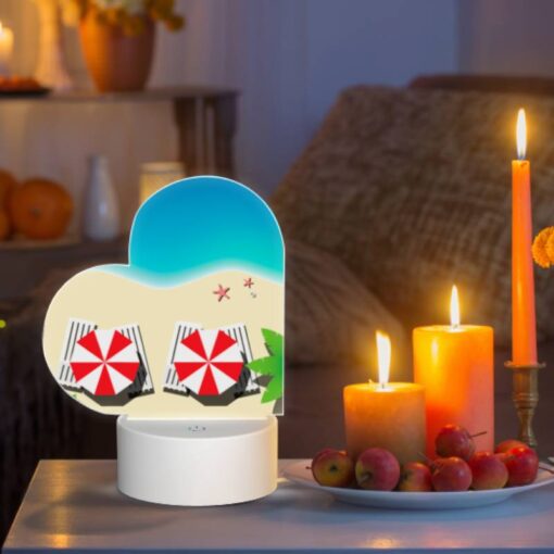 Love Acrylic Night Light, Two Red And White Striped Umbrellas On A Beach. -Acrylic Night Light Shop 81f1526ea69bc89e1506e643838bffeb13a309ab