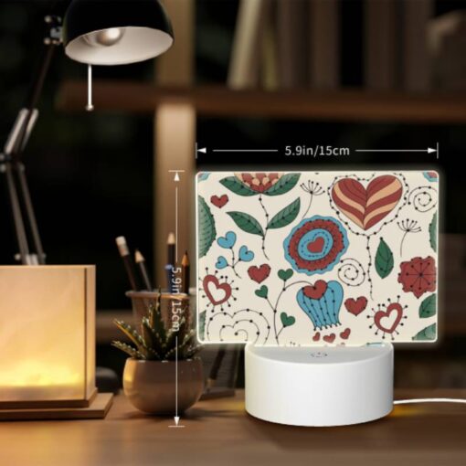 Rectangular Acrylic Night Light, A Colorful Floral Pattern With Hearts And Leaves. -Acrylic Night Light Shop 8291c0126b263f82e405ad51ffc08c09c096833b