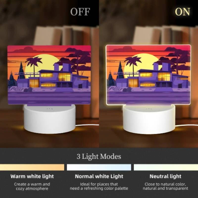 Rectangular Acrylic Night Light, A house with a purple roof and a sunset in the background. Rectangular Acrylic Night Light, A House With A Purple Roof And A Sunset In The Background. -Acrylic Night Light Shop 82a4133bf6c9484e370b3e02ca1c12e7ef1981f7