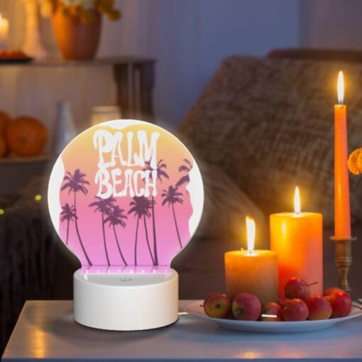 Round Acrylic Night Light, A Colorful Poster Of A Beach In California. -Acrylic Night Light Shop 837d412c70f782183525b11add5eb163a5d9f480