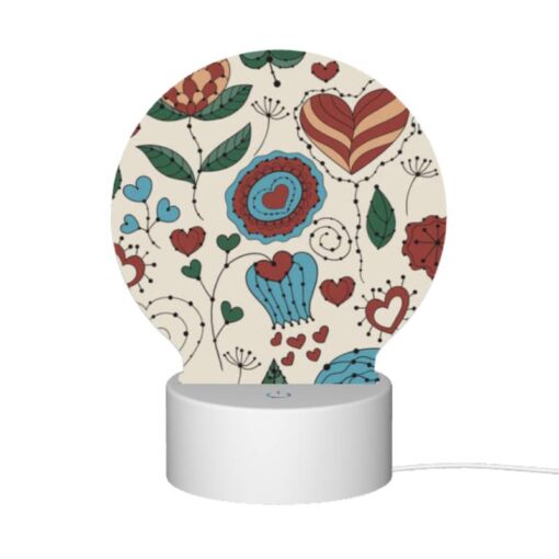 Round Acrylic Night Light, A Colorful Floral Pattern With Hearts And Leaves. -Acrylic Night Light Shop 83e9d621719eada962d4f09059b1f4d24b35328e