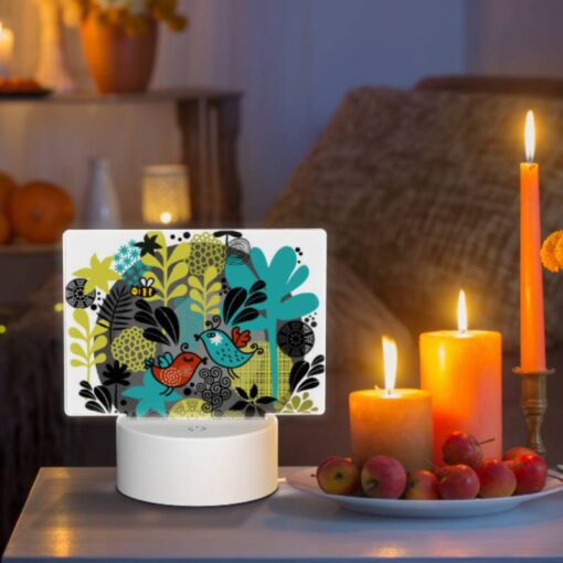 Rectangular Acrylic Night Light, A Colorful Illustration Of A Bird And A Bee Surrounded By Flowers. -Acrylic Night Light Shop 843417fd4b5890467a1cecd70c75d4bf219de70f