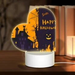 Love Acrylic Night Light, A Spooky Halloween Scene With A Haunted House And A Spider Web.
