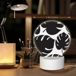 Round Acrylic Night Light, A Pattern Of Leaves On A Black And White Background. -Acrylic Night Light Shop 84ae60c35cccc277a9a4b6cf3f97edf9debfcff0