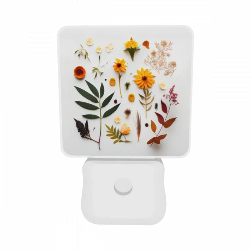 Night Light Set of 2, A variety of flowers and leaves are arranged on a white surface. Night Light Set Of 2, A Variety Of Flowers And Leaves Are Arranged On A White Surface. -Acrylic Night Light Shop 84c75300e598721f539e4b85ebd1c7b21882d871