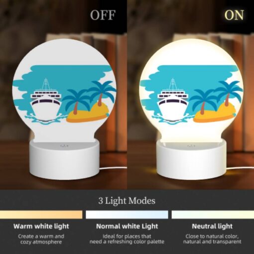Round Acrylic Night Light, A Boat Is Sailing In The Ocean Next To A Palm Tree. -Acrylic Night Light Shop 85e4215acc8d8384f3ab54977c23b30ca1b46b81