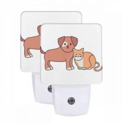 Night Light Set Of 2, A Dog And A Cat Are Sitting Next To Each Other.