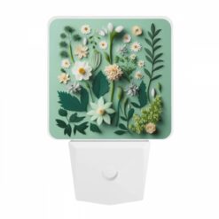 Night Light, A Collection Of Flowers And Leaves On A Green Background. -Acrylic Night Light Shop 865990242ab8c7c58149dd6a33219ee4fdcfdeda