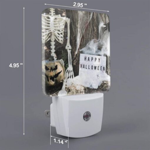 Night Light Set Of 2, A Skeleton And A Pumpkin Are Placed Next To A Sign That Reads "Happy Halloween." -Acrylic Night Light Shop 86d8fbe93850ee23efdb003bf21394312da5d495