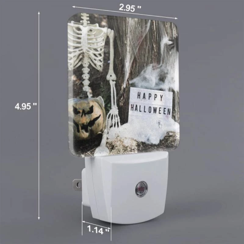 Night Light Set of 2, A skeleton and a pumpkin are placed next to a sign that reads "Happy Halloween." Night Light Set Of 2, A Skeleton And A Pumpkin Are Placed Next To A Sign That Reads "Happy Halloween." -Acrylic Night Light Shop 86d8fbe93850ee23efdb003bf21394312da5d495