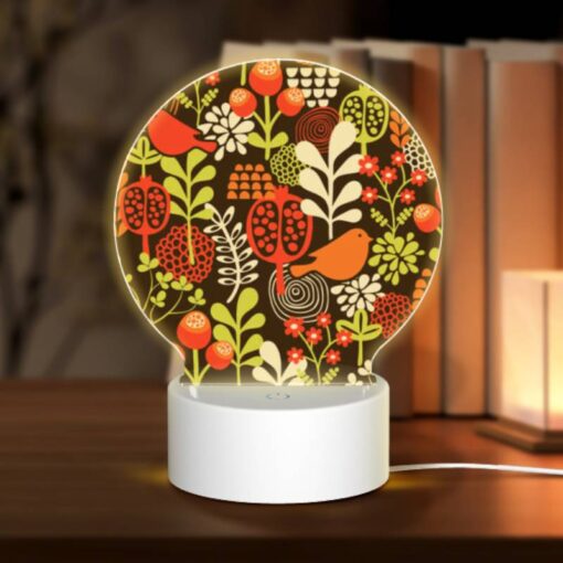 Round Acrylic Night Light, A Colorful Floral Pattern With Birds And Berries. -Acrylic Night Light Shop 8736ada479620d3205ec7a76a8bd1f1a929c4b3f