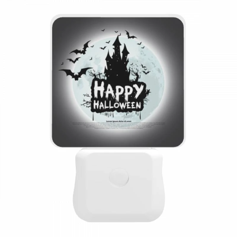 Night Light, A poster with a castle and bats on it that says "Happy Halloween.". Night Light, A Poster With A Castle And Bats On It That Says "Happy Halloween.". -Acrylic Night Light Shop 885ff0a6be05211805ccb12d5518fc2d4303525b