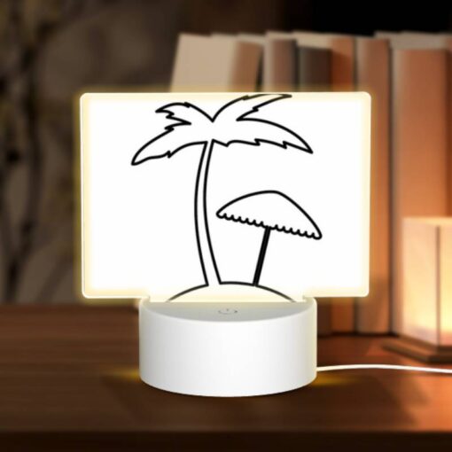 Rectangular Acrylic Night Light, A Black And White Drawing Of A Palm Tree And A Beach Umbrella. -Acrylic Night Light Shop 886095c4f1c2fa905e4bf30835304974f941dd1e