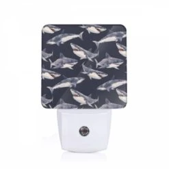 Night Light, A Pattern Of Sharks On A Blue Background.