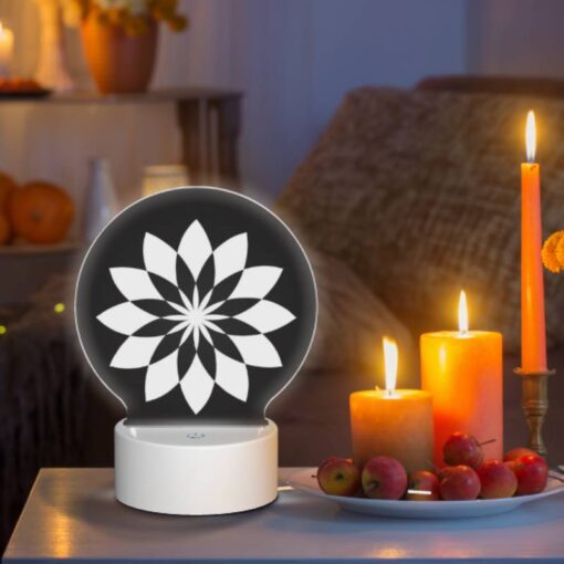 Round Acrylic Night Light, A Black And White Flower Design. -Acrylic Night Light Shop 8888cb044490ff7a4e3872ffb8e1b0aa0dacc214