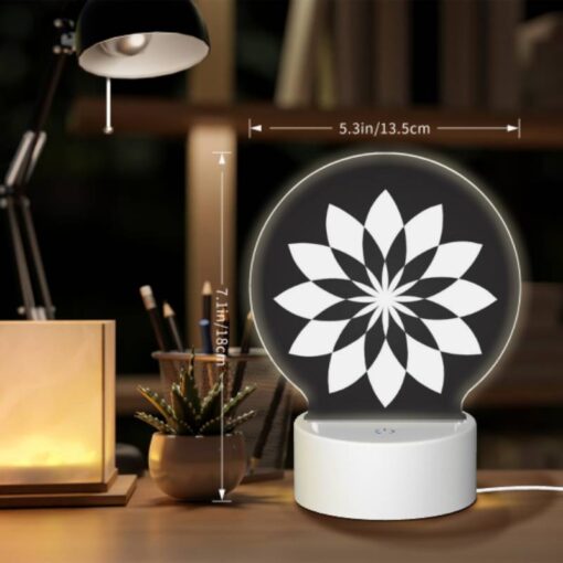 Round Acrylic Night Light, A Black And White Flower Design. -Acrylic Night Light Shop 88da9f05481a76ecec834020b26e636030bc4157