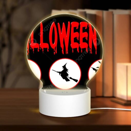Round Acrylic Night Light, A Halloween Sign With Four Different Images Of Witches And Bats. -Acrylic Night Light Shop 893652ca8c16e3471eadbca1e5f6d3b586559647