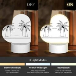 Love Acrylic Night Light, A Black And White Drawing Of A Hat With Two Palm Trees On Either Side. -Acrylic Night Light Shop 896e0ad6573de579988abb4f0c7d25a26f1cf864