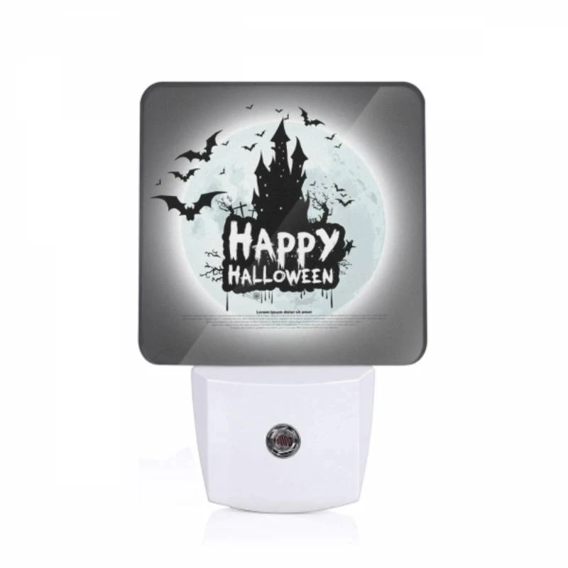 Night Light, A poster with a castle and bats on it that says "Happy Halloween.". Night Light, A Poster With A Castle And Bats On It That Says "Happy Halloween.". -Acrylic Night Light Shop 89eaca0019932a457df21d600ad1287fe08410f9