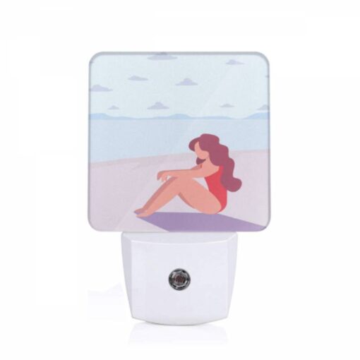 Night Light, A Woman In A Red Bathing Suit Is Sitting On The Beach. -Acrylic Night Light Shop 8a089865462bc9eb6ae2e3bc6fb032ff3002ad8e