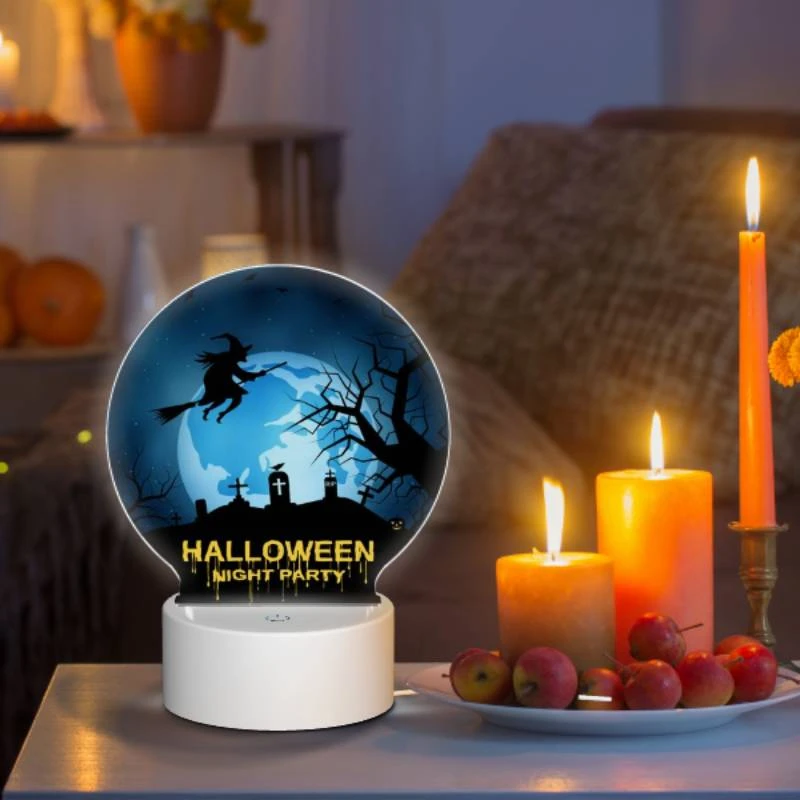 Round Acrylic Night Light, A witch flies over a Halloween night party. Round Acrylic Night Light, A Witch Flies Over A Halloween Night Party. -Acrylic Night Light Shop 8a20f4dbdf160c43576a969536626b931493f226