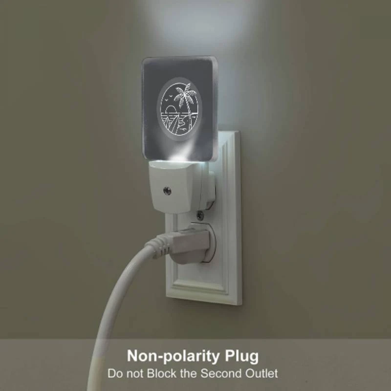 Night Light Set of 2, A black and white image of a beach at night with a palm tree and a sunset. Night Light Set Of 2, A Black And White Image Of A Beach At Night With A Palm Tree And A Sunset. -Acrylic Night Light Shop 8ac16adc76f8d675fe4c9c80f8439bf31ca0edaa