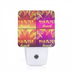 Night Light, A Colorful Beach Sign With The Word "Miami" On It.