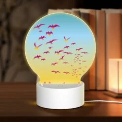 Round Acrylic Night Light, A Flock Of Colorful Birds Flying In The Sky.