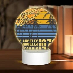 Round Acrylic Night Light, A Colorful Poster Advertising Venice Beach