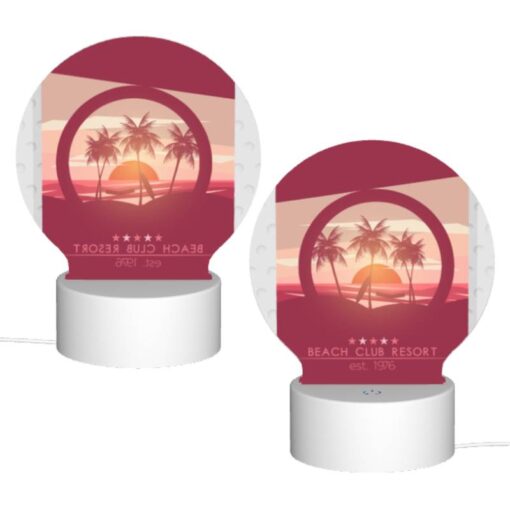 Round Acrylic Night Light, A Poster Of A Beach Resort With A Sunset In The Background. -Acrylic Night Light Shop 8c4e0a28940153f8128ab867c48c68613f014ddc