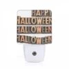 Night Light, A Wooden Sign That Says "Happy Halloween" On It.