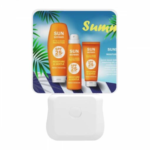 Night Light, A Bottle Of Sunscreen Is Shown On A Blue And White Background. -Acrylic Night Light Shop 8c688d636da63c66c8eaeb7645e7387de1e9e753