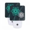 Night Light Set Of 2, Two Blue Flowers With Green Centers.