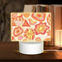 Rectangular Acrylic Night Light, A Colorful Pattern Of Flowers And Other Shapes.