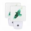 Night Light Set Of 2, A Green And Blue Bird Flying With A Flock Of Birds.
