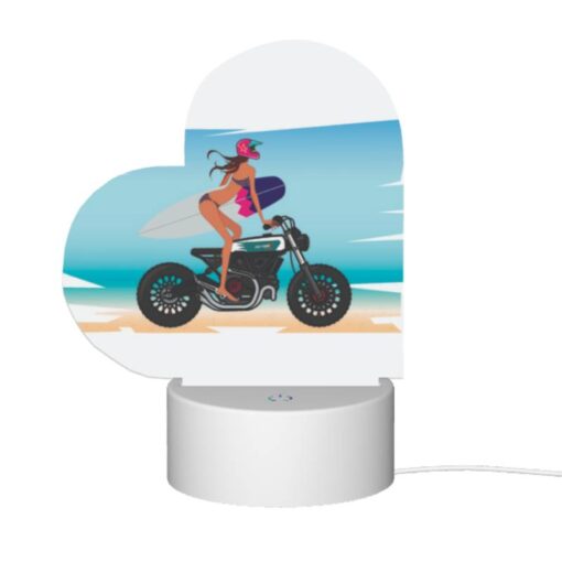 Love Acrylic Night Light, A Woman Is Sitting On A Motorcycle With A Surfboard On The Back. -Acrylic Night Light Shop 8df6083a5c02c6df38c3610a51a11e602fce38d5