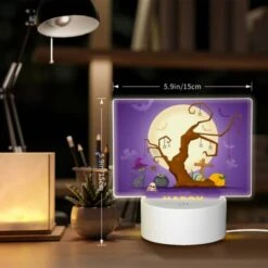 Rectangular Acrylic Night Light, A Tree With Halloween Decorations And A Banner That Says "Happy Halloween." -Acrylic Night Light Shop 8e34c073dbbb8a666a0db4405d023dffaa20f882