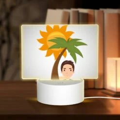 Rectangular Acrylic Night Light, A Man Is Smiling Under A Palm Tree.