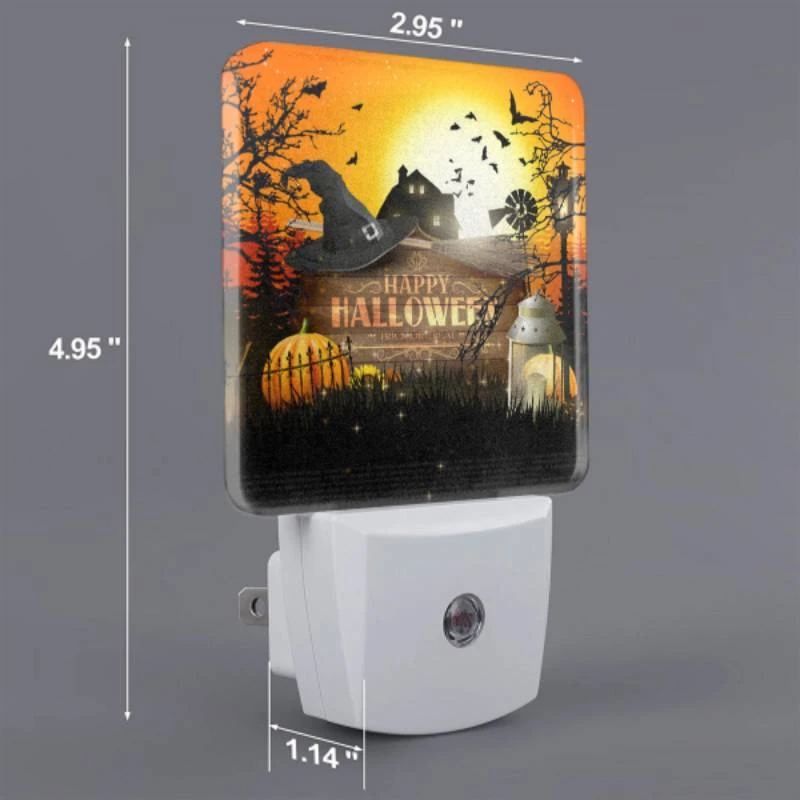 Night Light Set of 2, A Halloween poster with a witch's hat and a house in the background. Night Light Set Of 2, A Halloween Poster With A Witch's Hat And A House In The Background. -Acrylic Night Light Shop 8e4986ac8410f6043526011cbab7ee6056b14701