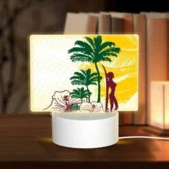 Rectangular Acrylic Night Light, A Woman Is Standing In Front Of A Palm Tree.
