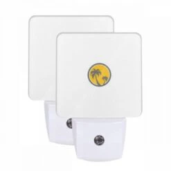 Night Light Set Of 2, A Yellow And Gray Logo Of A Palm Tree.