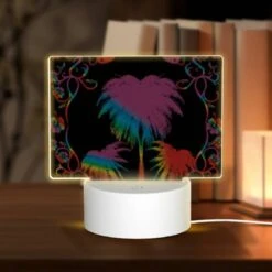 Rectangular Acrylic Night Light, A Colorful Image Of A Palm Tree With A Rainbow Background.