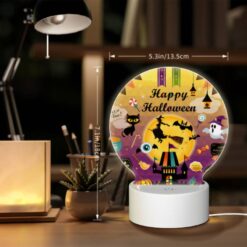 Round Acrylic Night Light, A Colorful Poster With Halloween Decorations And A Witch On A Broom. -Acrylic Night Light Shop 8fa20d506dfe17e1fba0568ccf5f1952e976d7b4