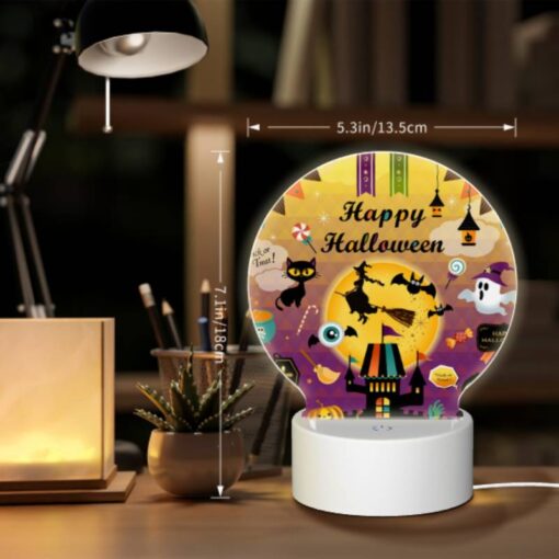 Round Acrylic Night Light, A Colorful Poster With Halloween Decorations And A Witch On A Broom. -Acrylic Night Light Shop 8fa20d506dfe17e1fba0568ccf5f1952e976d7b4